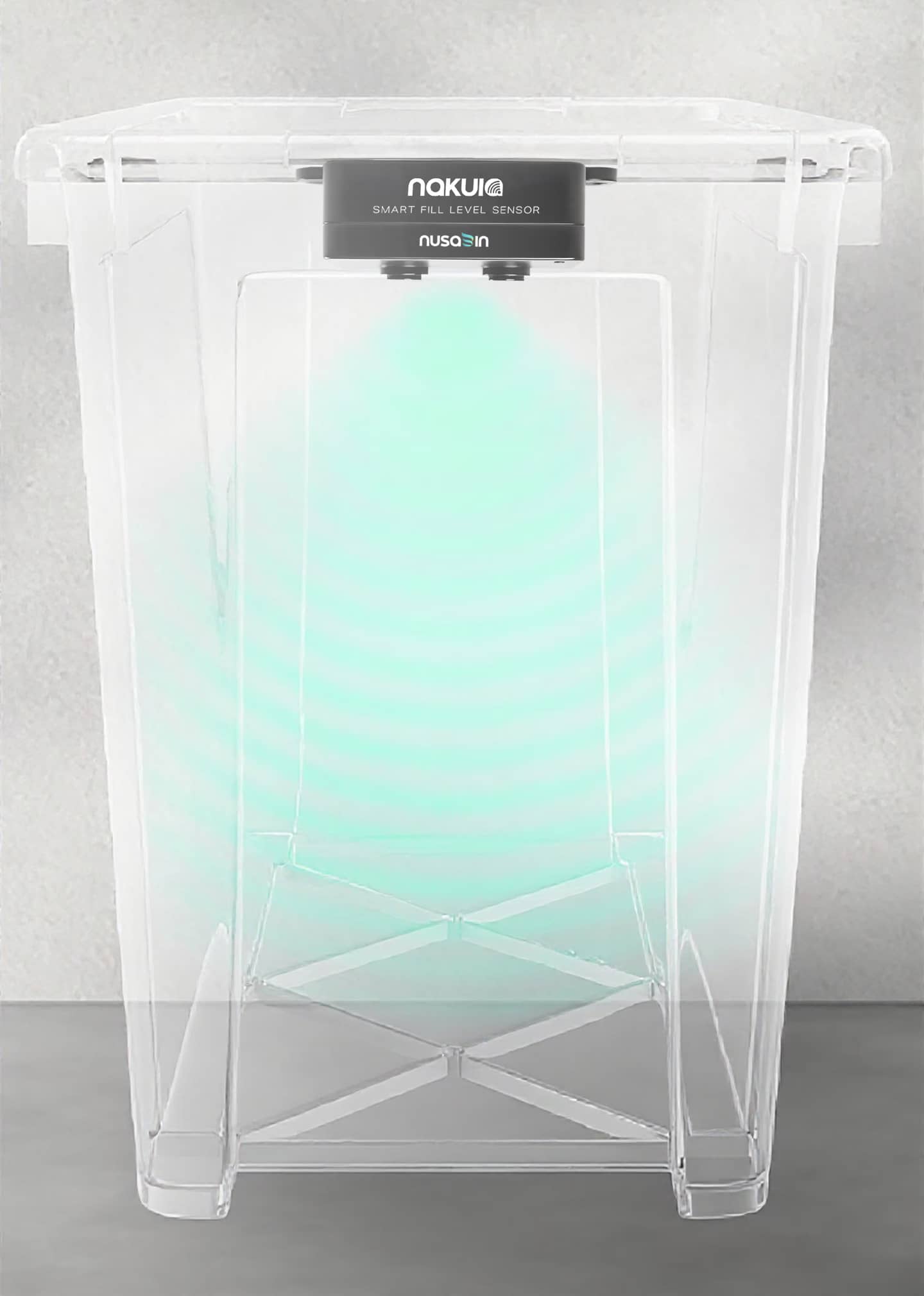 Nakula fill level sensor on a transparent waste bin