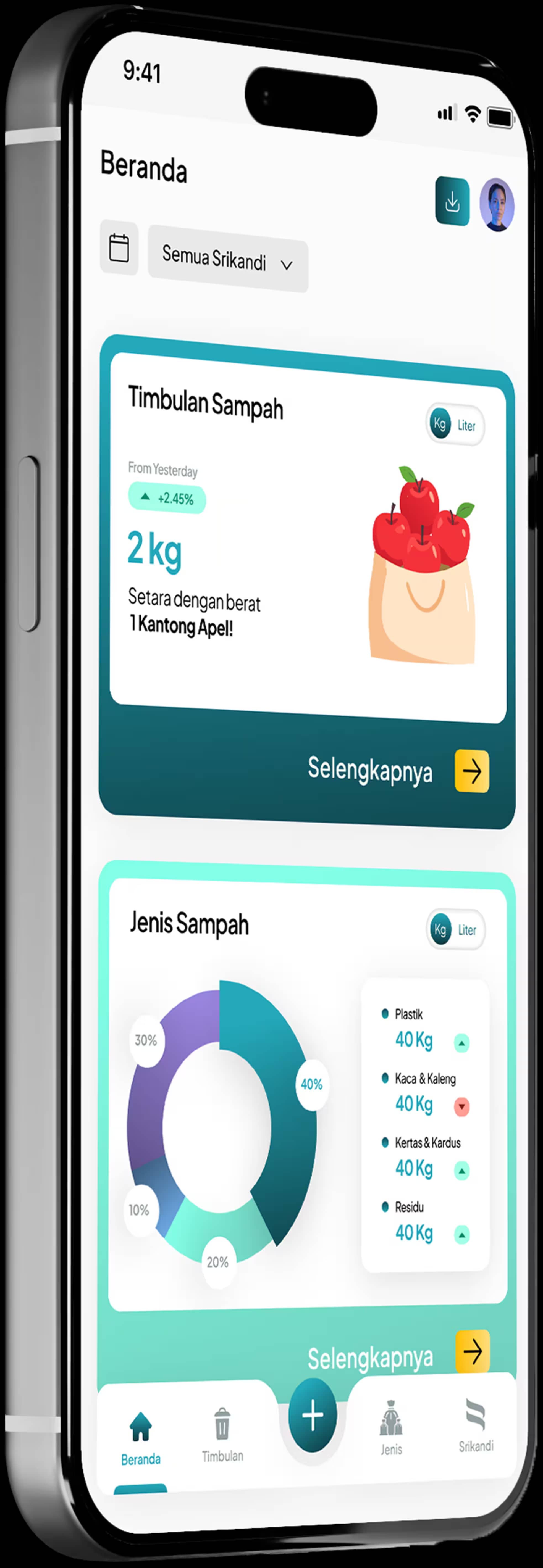 Angled view of Nusabin Sadewa mobile app
