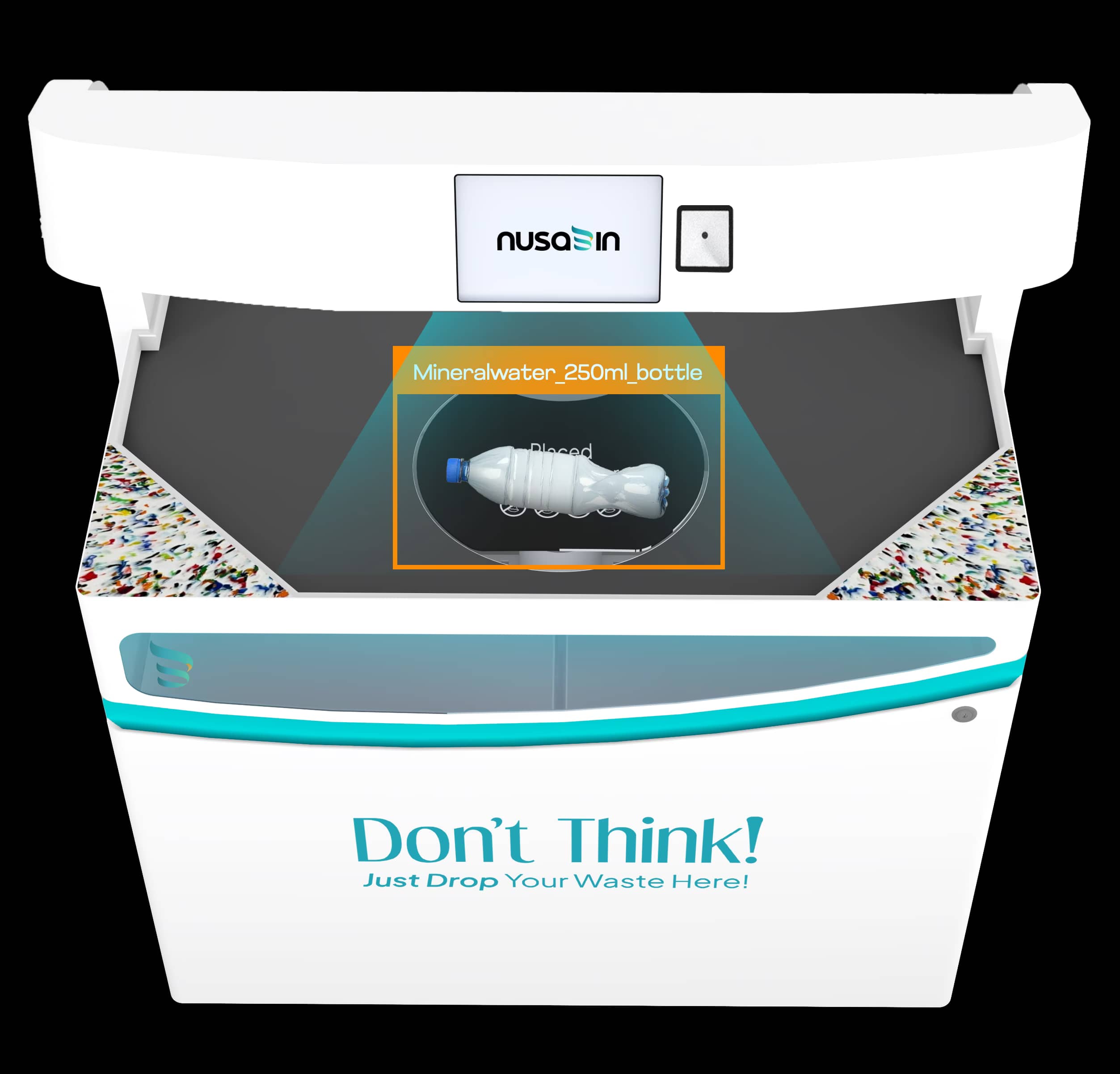 Top view of Nusabin Srikandi detecting water bottle