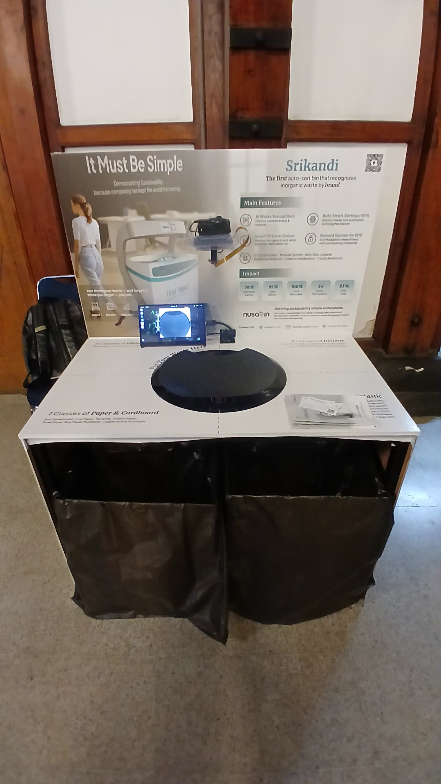 Front view of Srikandi smart waste bin at Bandung Sustainability Forum 2025