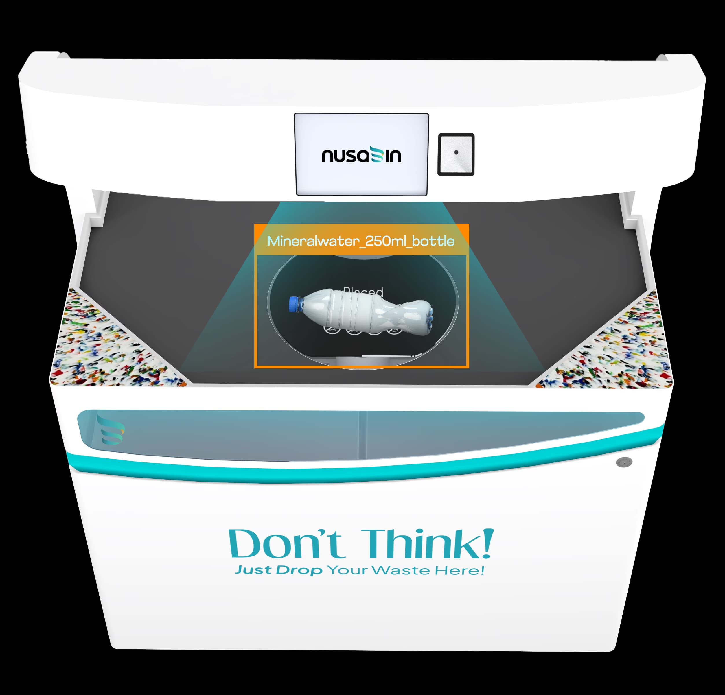 Top view of Nusabin Srikandi detecting water bottle