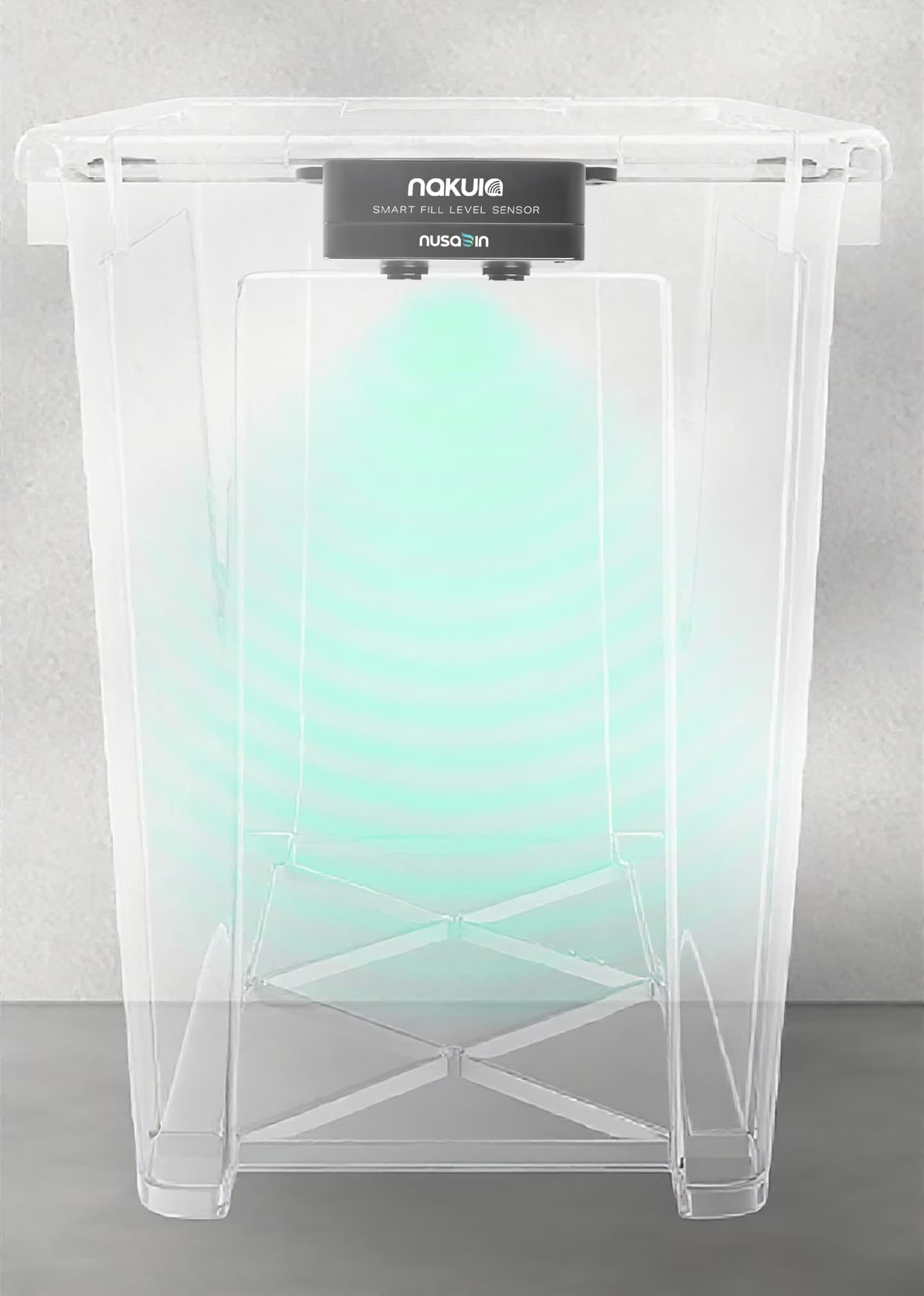 Nakula fill level sensor on a transparent waste bin
